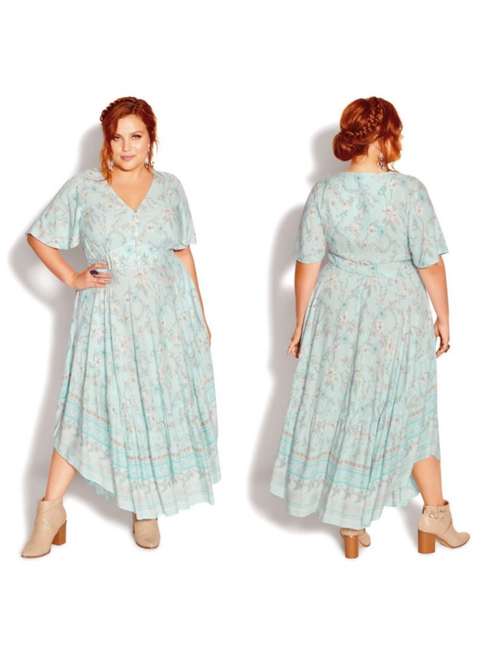 City Chic STARLING REINE Spirited Floral Seafoam Maxi Dress Whimsical 16